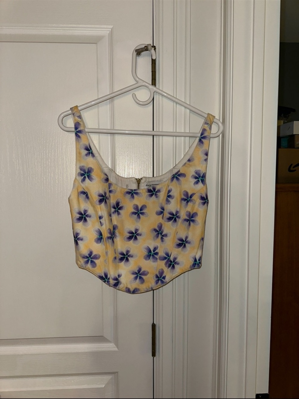 Heavy Manners Yellow and Blue Floral Cropped Tank